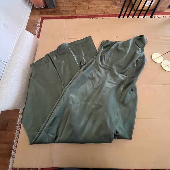 Satin Olive One Shoulder Bridesmaid Dress XS - Picture 3 of 6